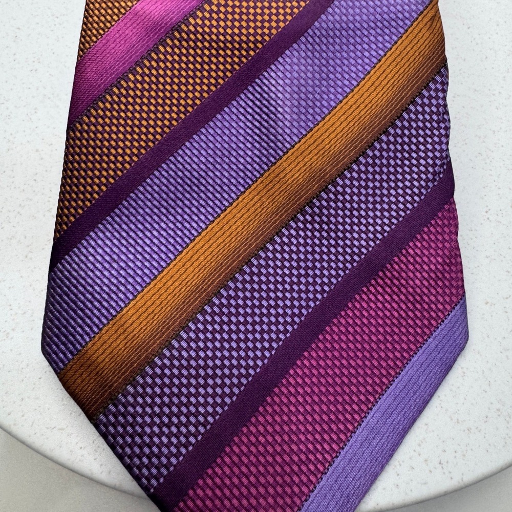 Kenneth Cole New York Men's Striped Silk Necktie Purple‎ Gold Pink – One Size